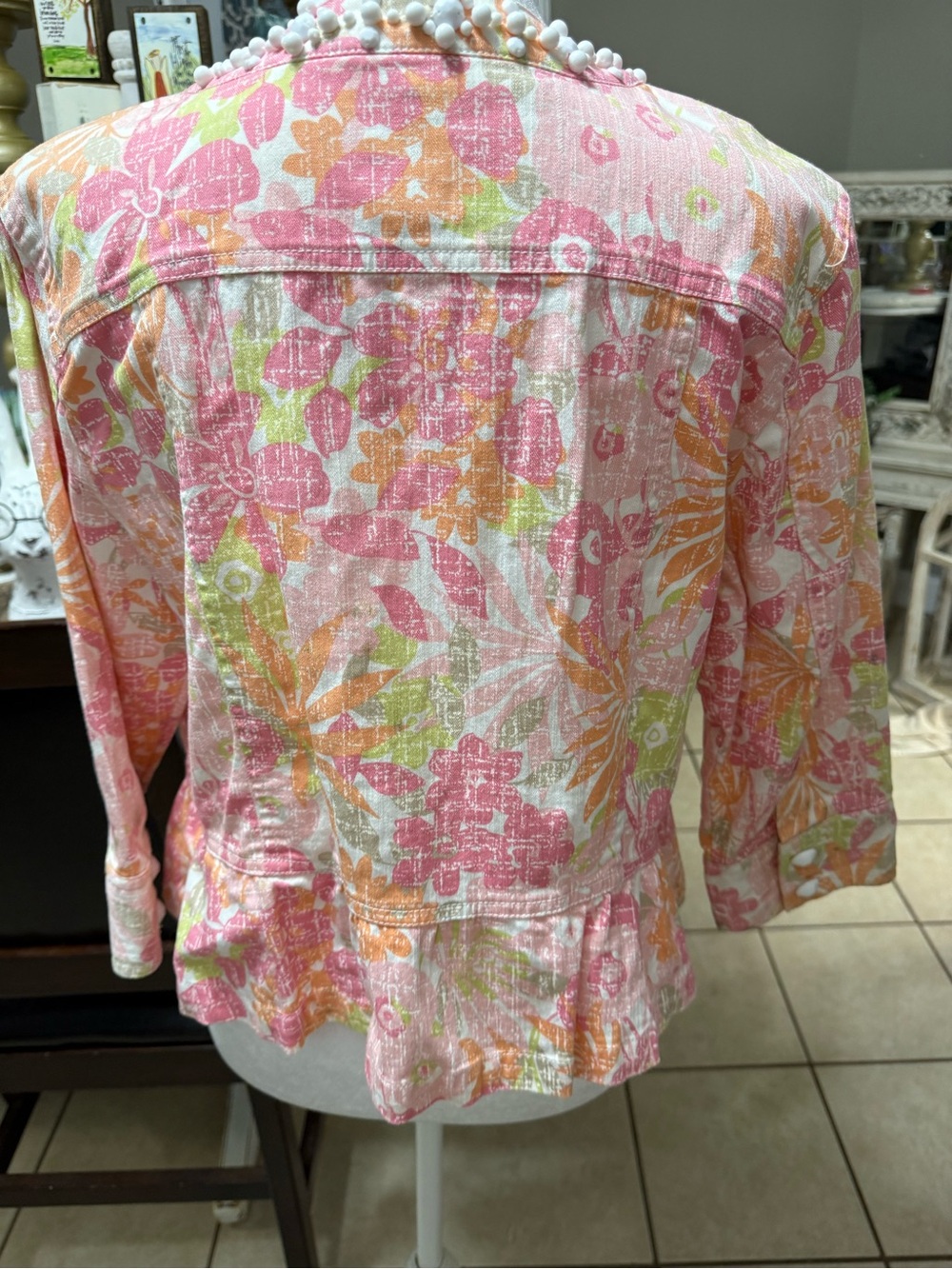 Ruby Rd. Floral Embellished Pink & Orange Jean Jacket - Picture 4 of 5